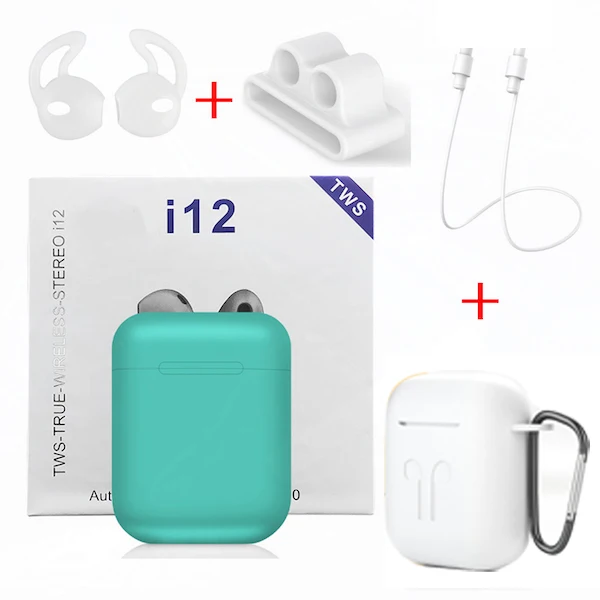 Green - White Cases I12 TWS, оригинальные беспроводные Bluetooth наушники, беспроводные, авто сопряжение, спортивные наушники с наушниками, аксессуары для i7s i10 TWS - Цвет: Green - White Cases