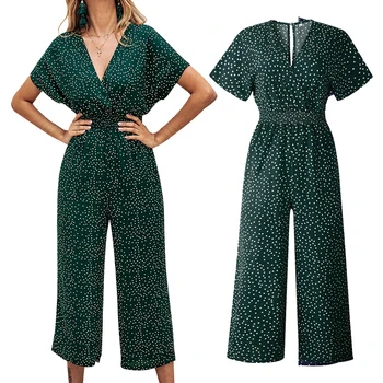 

Overalls Jumpsuit Short Sleeve Wide Leg Women Jumpsuits Rompers Summer Casual Print V-neck Pocket Loose Jumpsuit