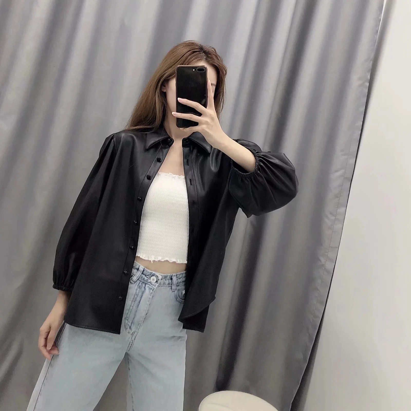 Женские блузки из искусственной кожи в винтажном стиле черные корейские рубашки