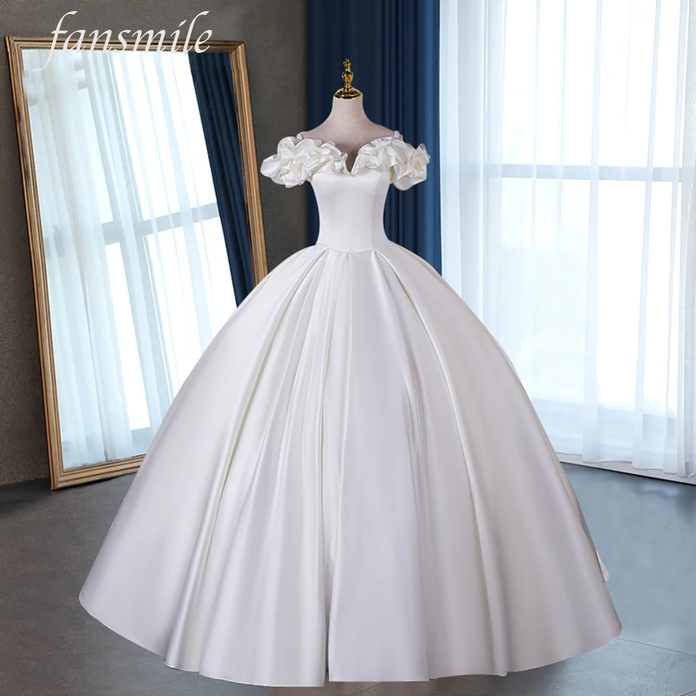 

Fansmile New High Quality Vestido De Noiva Satin Wedding Dresses 2023 Plus Size Customized Wedding Gowns Bridal Dress FSM-192F