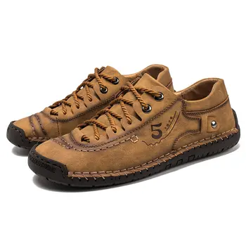 

Men's non-slip casual shoes handmade low-top moccasin shoes youth large size soft sole fashion lace-up leather shoes