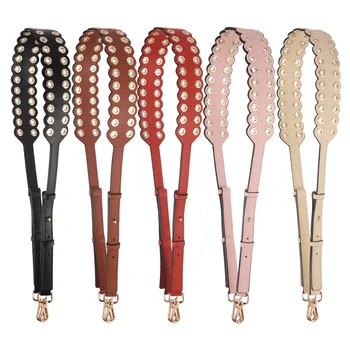 

Genuine Leather Decorative Rivet Wide Strap Flower Belts Women Handmade Crafted Adjustable Length Replacement Belt 108-120cm