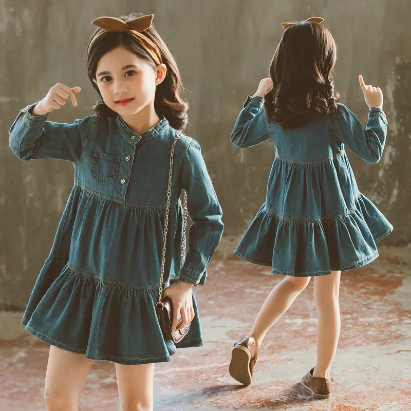 Г. Новые весенние джинсовые платья для девочек, модные платья с длинными рукавами для маленьких девочек весенние платья для девочек в стиле пэчворк#8293