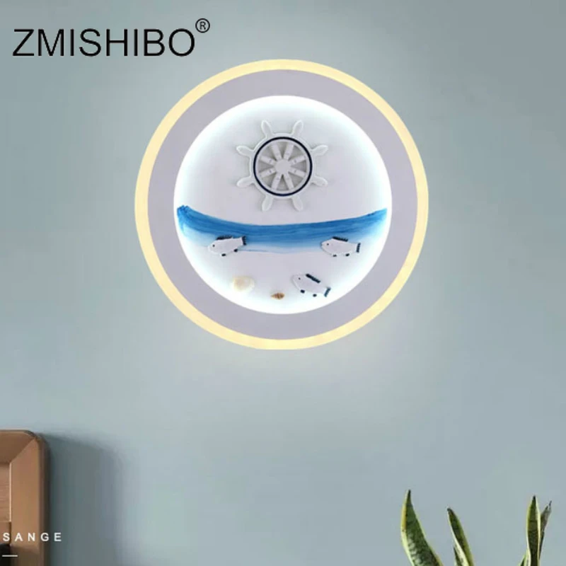 ZMISHIBO светодиодная настенная лампа Notic стиль океана синий белый акриловый круглый