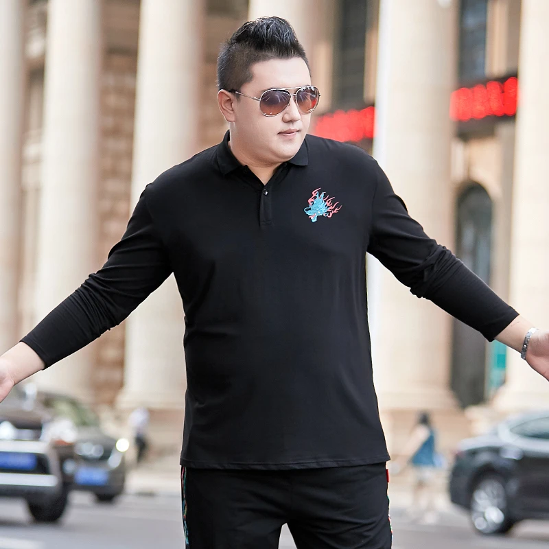 Плюс размер 8XL 6XL футболка с длинным рукавом мужские с принтом Повседневная Уличная футболка мягкая хлопковая футболка с отложным воротником мужская
