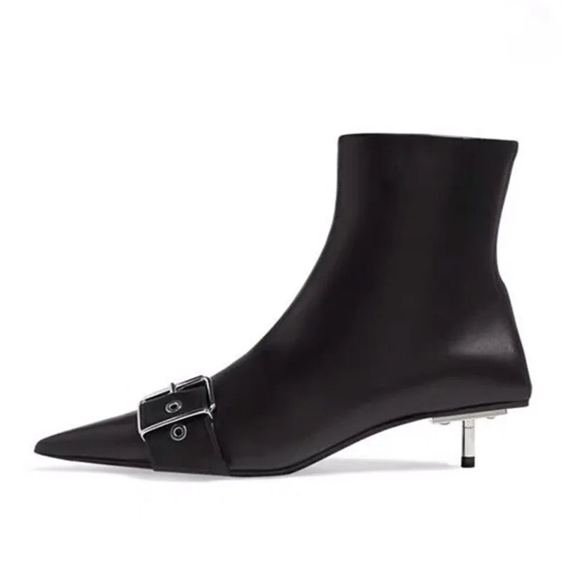 

Jady Rose Sexy Black Pointed Toe Women Ankle Boots Designer Iron Heel Short Booties High Heel Shoes Woman Buckles Botas Mujer