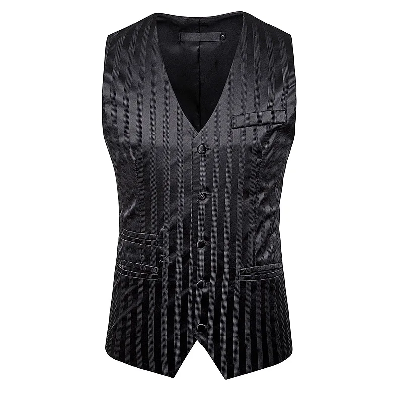 black Белый Классический Полосатый мужской жилет мода Slim Fit однобортный жилет мужские вечерние Свадебные Пром жилет под смокинг - Цвет: black