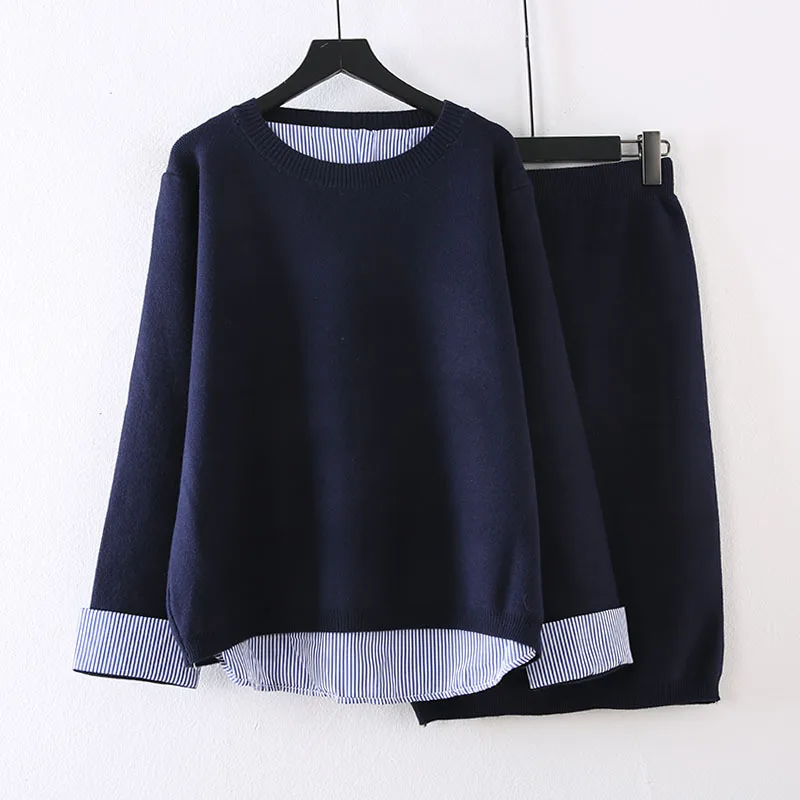 

Autumn & Winter 2019 New Style Fashion Large Size WOMEN'S Sweater Knit Joint Full Body Dress Underwear Two-Piece Set Western Sty