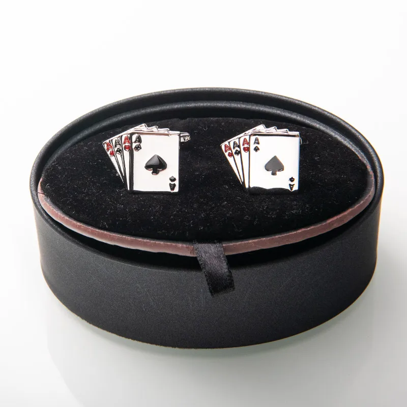 Покерные Запонки посеребренные серии Казино Запонки мужские ювелирные изделия для деловых джентльменов свадебный подарок