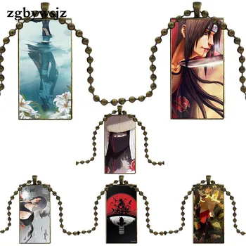 

For Child Fashion Glass Cabochon Pendant Necklace Women Steel Color Choker Rectangle Necklace Naruto Shippuden Uchiha Itachi