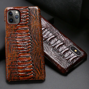 

Genuine Leather Phone Case For iPhone 11 Pro Cases Ostrich Foot Texture For Apple X XS Max XR 6 6S 7 8 Plus SE 2 2020 Back Cover