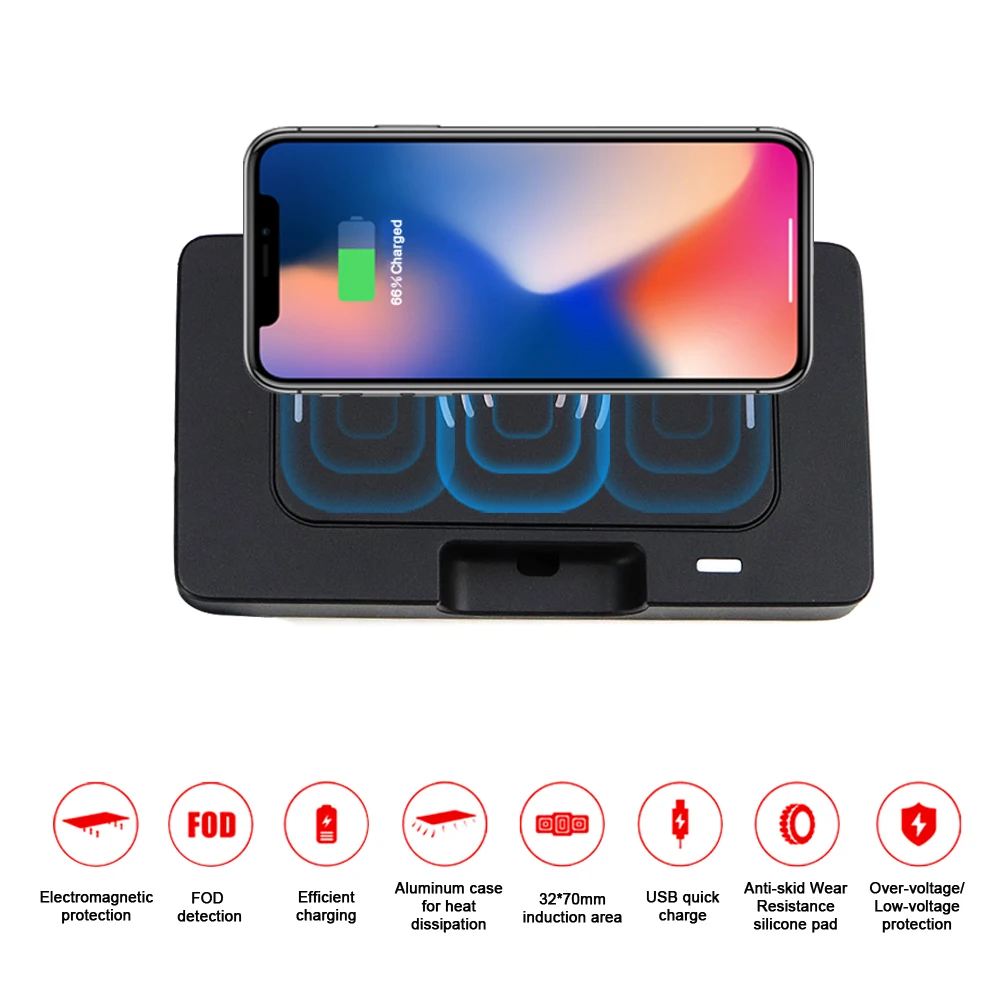

Car Wireless Smart Phone Charger for Audi Q5L 2018 iPhone Max Huawei Samsung 2 In 1 USB Fast Charger Phone Holder Top