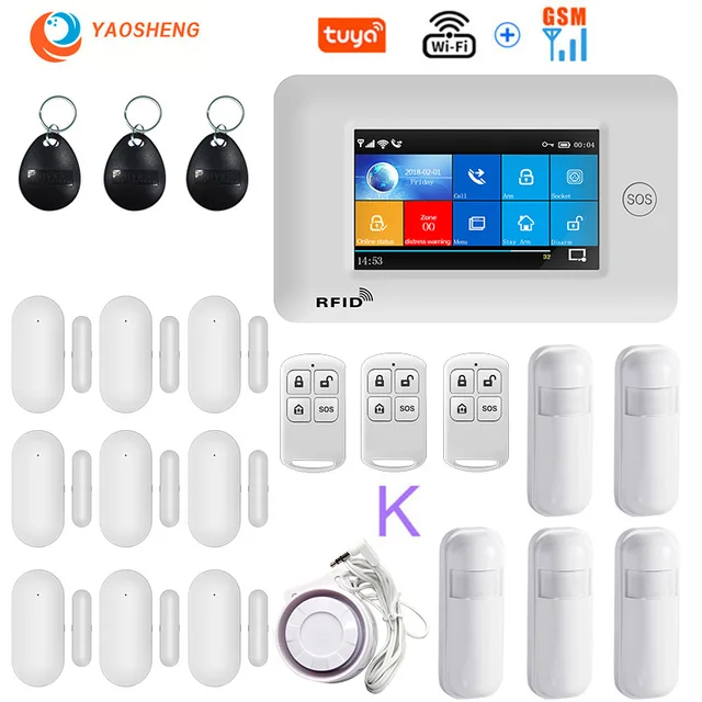 4.3 Inch Touch Panel WIFI GSM Wireless Burglar Home Security Alarm System TUYA Smart life APP Control Compatible With Alexa K