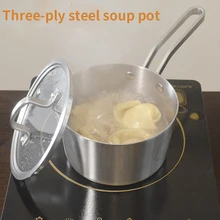 Патрубки из нержавеющей стали с одной ручкой суповая супница и кастрюля для бульонов кухонная посуда трехслойный корпус антипригарная подходит для всех печей