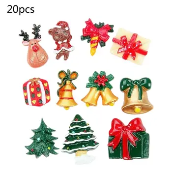 

20Pcs/Set Mixed Christmas DIY Ornaments Resin Flatback Xmas Bell Tree Present Deer DIY Making Craft Phone Case Embellishments