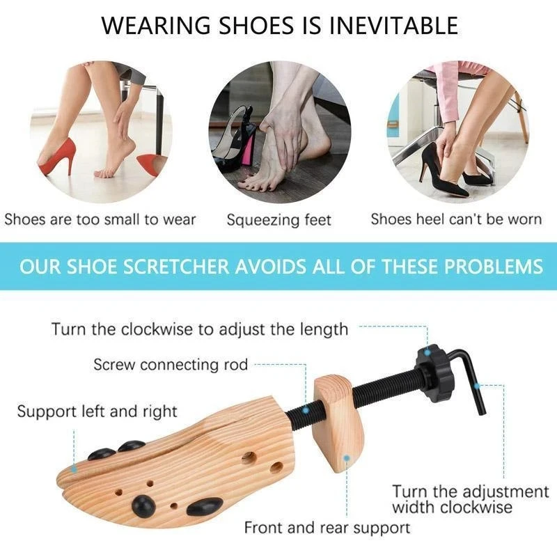 Durable Anti-rust Adjustable Smooth Wooden Shoe Stretcher for Men Women Household Shoe Expander Tree Adjustable Shaper Rack