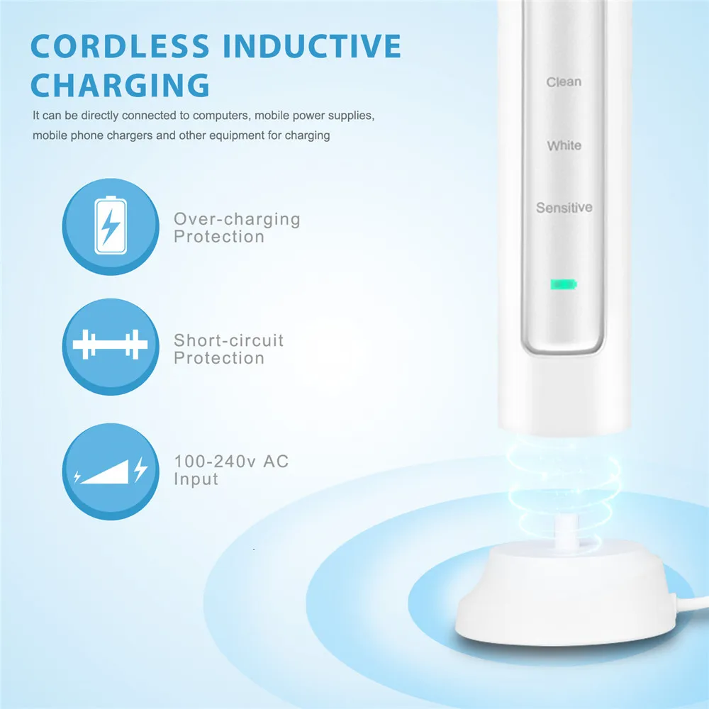 Sonicool 051B Electric Toothbrush USB Rechargeable Ultrasonic 48000 RPM Tooth Brushes With 4 Pcs DuPont Brush Heads Sonicool 051B Electric Toothbrush USB Rechargeable Ultrasonic 48000 RPM Tooth Brushes With 4 Pcs DuPont Brush Heads