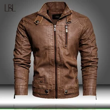 Мужская куртка из искусственной кожи черного цвета на зиму и осень, модные пальто для мужчин, уличный стиль, стоячий воротник, мотоциклетная куртка-бомбер, мужское кожаное пальто