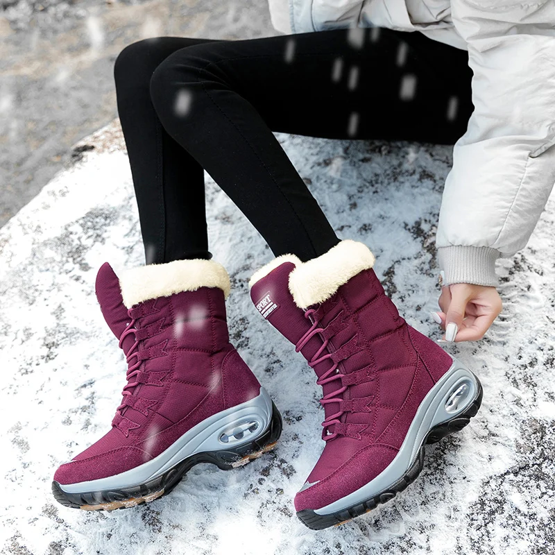 Модные женские Треккинговые ботинки; Водонепроницаемая зимняя обувь; женские ботинки; нескользящие Теплые Зимние ботильоны с густым мехом; Botas Mujer