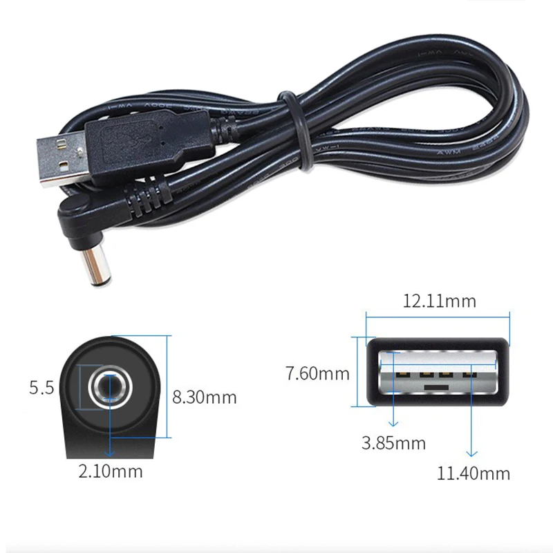 USB Charging Cable 2M DC5.5*2.1 Elbow 90 Angled