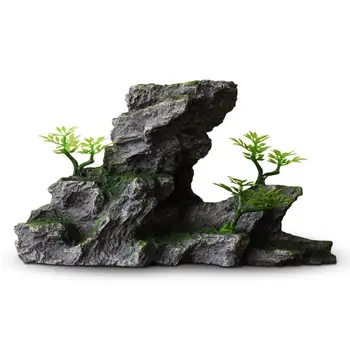 

Aquarium Landscape Resin Mountain View Stone Fake Plant Grass Fish Tank Ornament E5BB