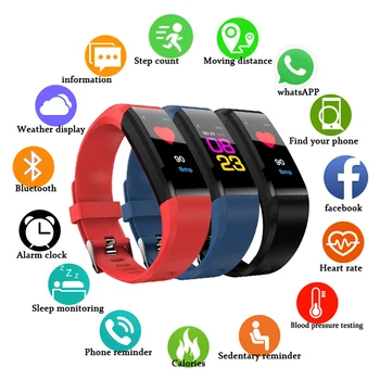 

For 115plus Smart Bracelet Blood Pressure Heart Rate Test Sports Bracelet Touch Color Screen Waterproof Watch Tracker Bracelet