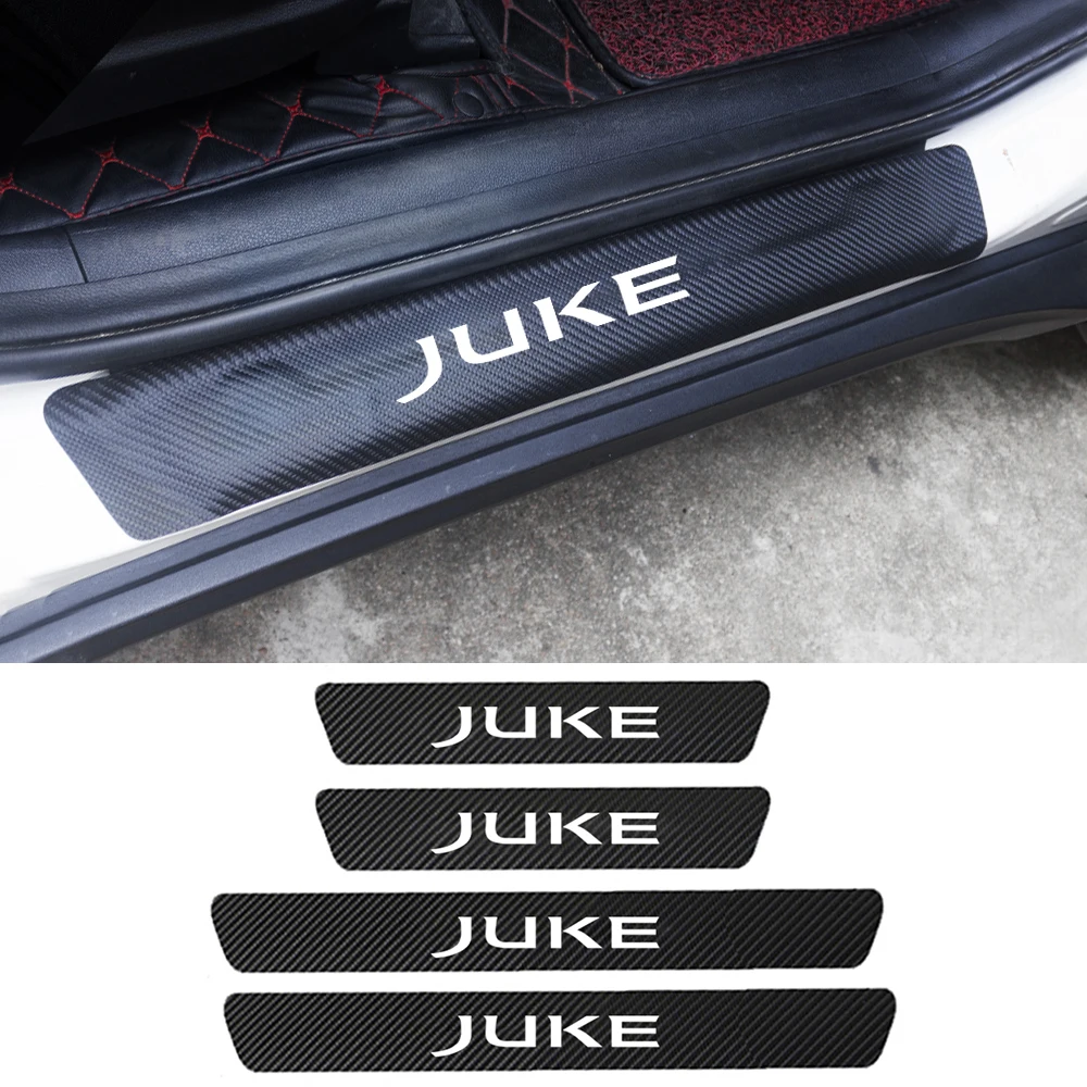 

4pcs PU Leather Carbon fiber Car Protector Door Sill Scuff Plate Guards Stickers for Nissan Juke F15 2010-2019 2020 Accessories