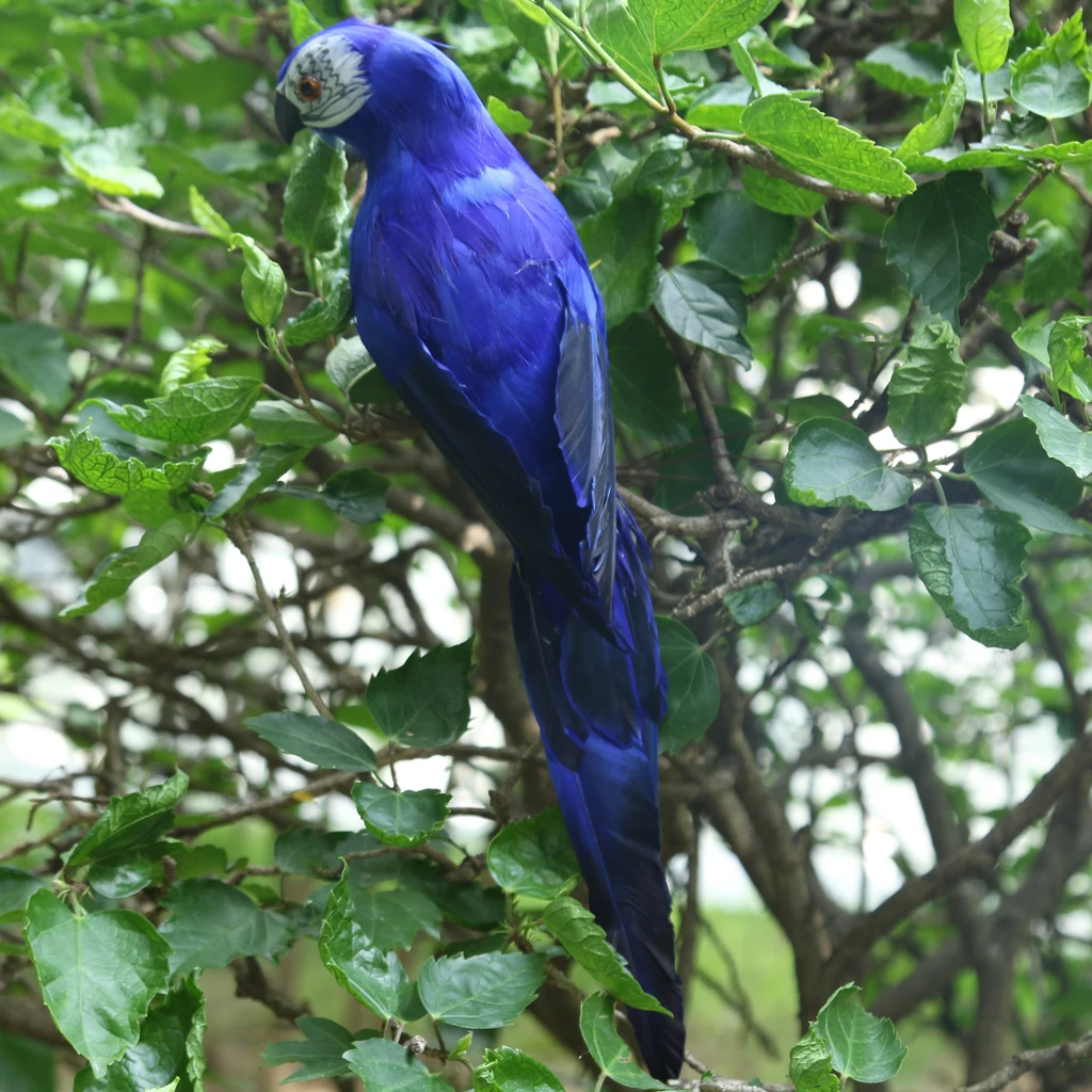 Lifelike Macaw Parrot Artificial Feathered Bird Statue for Home Outdoor Decoration, Various Colors