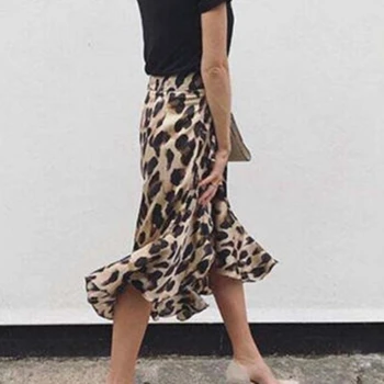

High Waist Fashion Leopard Print Midi Skater Skirt
