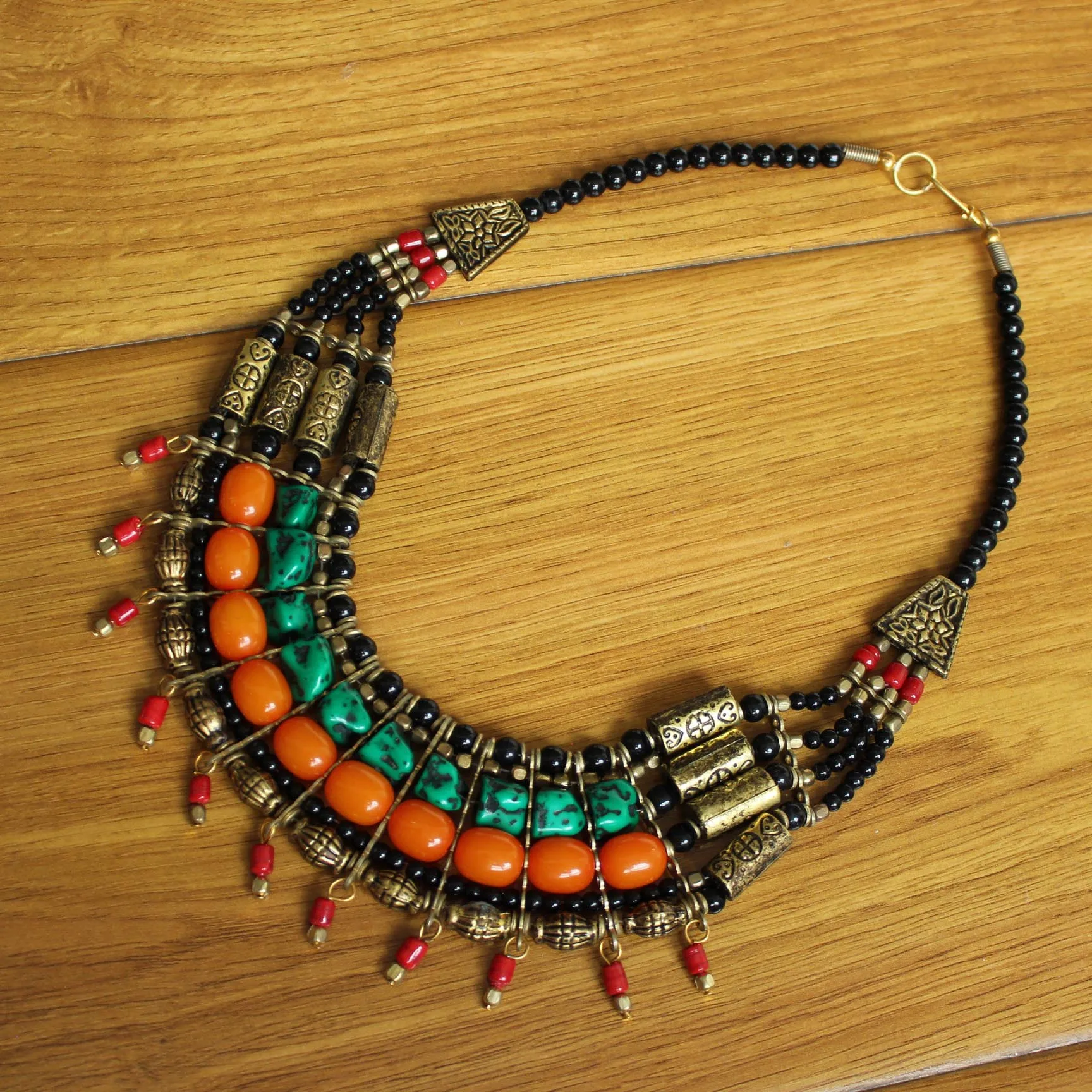Ethnic Tibetan Handmade Necklace with Turquoise Lapis /& Coral Inlays Bohemian Necklace Handmade Necklace