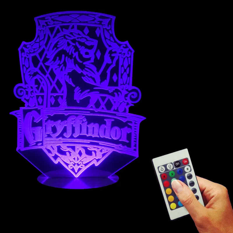 Gryffindor 3D цветной яркий визуальный маленький ночник пульт дистанционного управления Изменение цвета KT-C подарок на день рождения