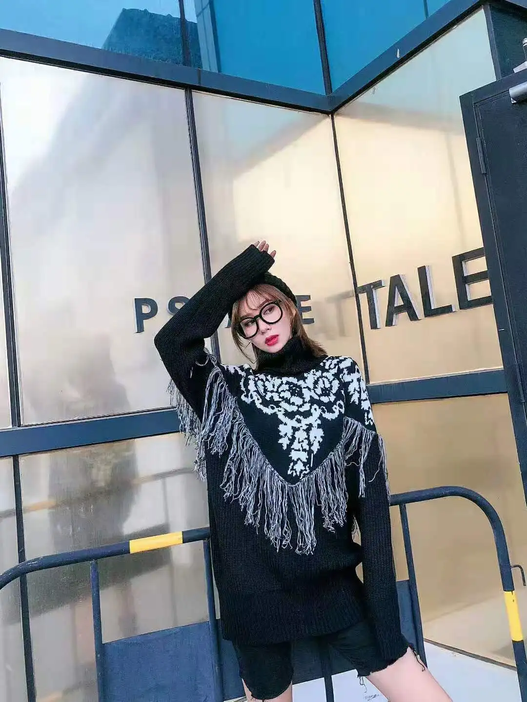 Vefadisa пуловер с кисточками, женский свитер, цветочный Зимний толстый свитер, Свободный вязаный свитер с высоким воротом, черный, серый, красный QYF1299