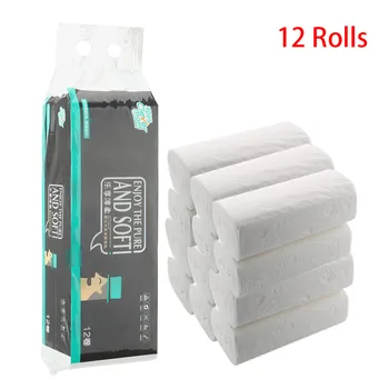 

12 Rolls/Lot Toilet Roll Paper Napkin Wood Pulp Toilet Paper Coreless Toilet Paper Home Bath Kitchen Tissue Roll 4 Layers