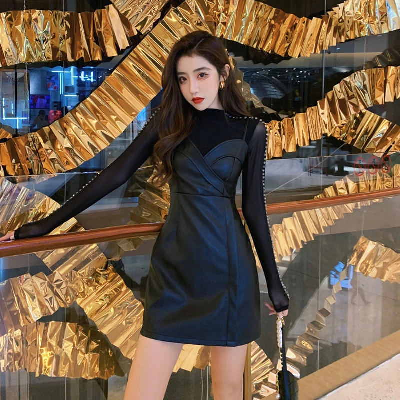 Coigarsam Fashion Women One Piece Dress Korean Winter Spaghetti Strap Add Wool Upset Dresses Black Velvet Wear Bead South Dresses Aliexpress