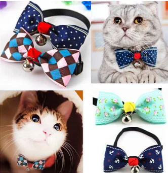 1 шт. Регулируемый Kawaii Dog Cat галстук-бабочка для домашних питомцев с колокольчиками милый щенок котенок галстук украшения на шею Прямая