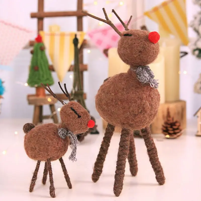 Рождественское украшение коричневый шерстяной войлок украшения с оленями Рождественский ручной работы олень детский подарок аксессуары