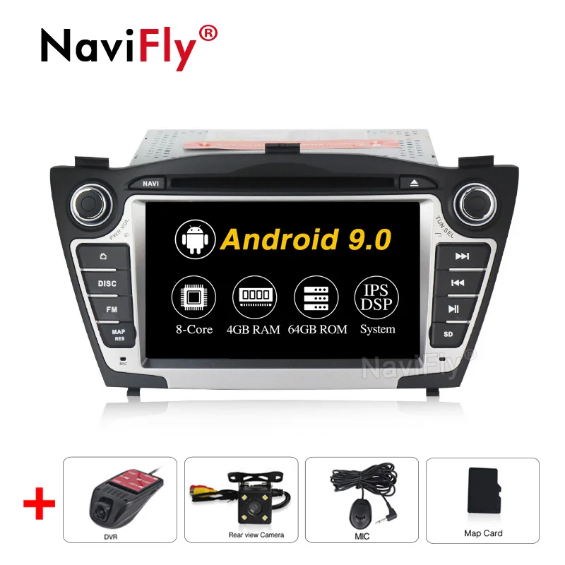 NaviFly чистый Android9.0 ips DSP 4G wifi Автомобильный gps навигатор для hyundai Tucson IX35 автомобильный dvd-плеер Радио Аудио BT Камера просмотра - Цвет: 4G RAM 64G ROM