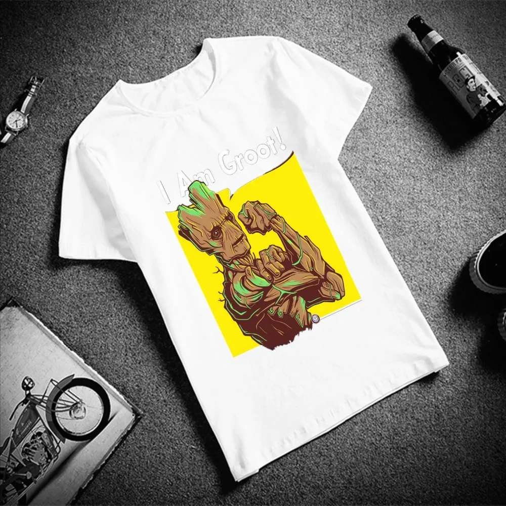Young Groot Мстители герой печатных хлопок топ футболки для мужчин и женщин модные милые футболки унисекс grout - Цвет: white-8