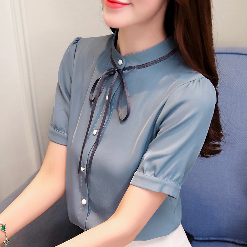 New Fashion Loose Sweet Women Blouse Short Sleeve Standing Collar Casual Women Clothing Party Blouse Women Tops 5245 50