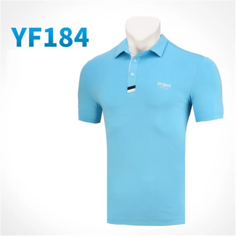 PGM рубашка для гольфа мужская летняя с коротким рукавом Одежда для гольфа быстросохнущая дышащая Футболка мужская однотонная одежда для гольфа - Цвет: Синий