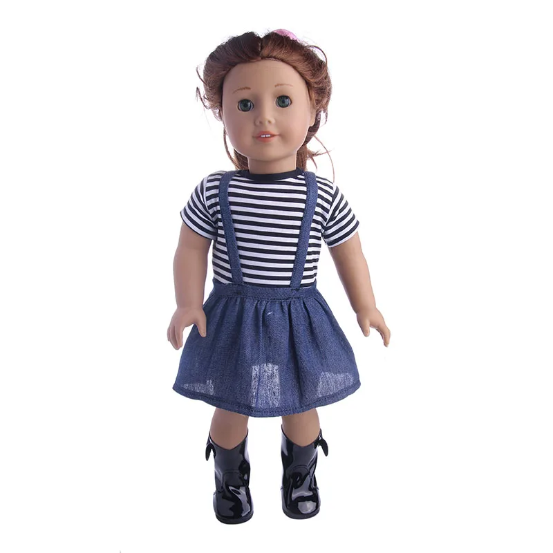 Кукольный Джинсовый комплект одежды = футболка+ штаны/юбка, подходит для 18 дюймов, американский и 43 см, подарок на Рождество и день рождения для девочки