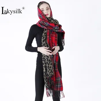 

Top Brand Women Cashmere Scarf Leopard Plaid Double Face Pashmina Shawls Female Winter Thick Warm Muslim Hijab Scarfs Ladies Red