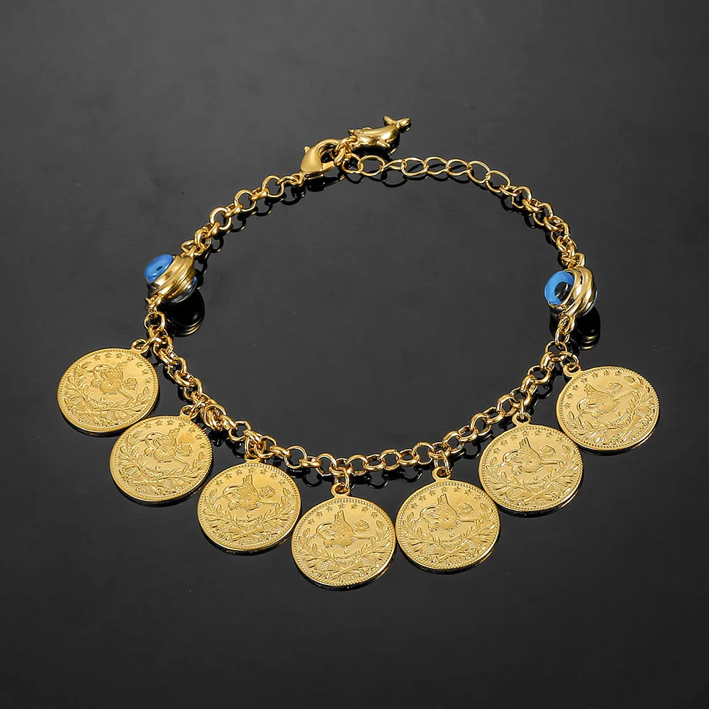 No Faded Allah Muslim Arabic Islam Necklace Long Gold Beaded Link Chains Turkish Middle East Bracelet Allah Jewelery Set