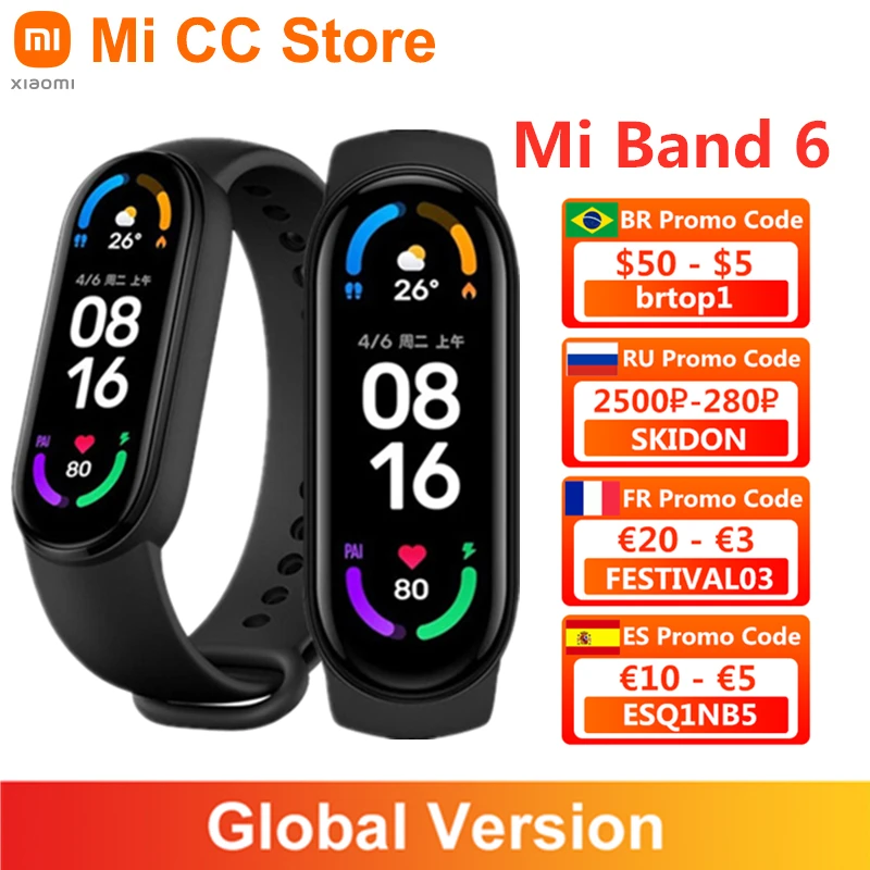 Global Version Xiaomi Mi Band 6 Blood Oxygen Fitness Traker Heart Rate Monitor 1.56