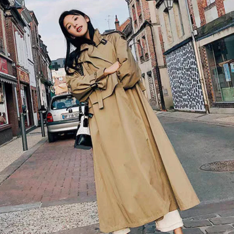BGTEEVER Stylish Turn-down Collar Trench Coats Women Oversize Long Female Windbreaker Vintage Loose Overcoats Femme