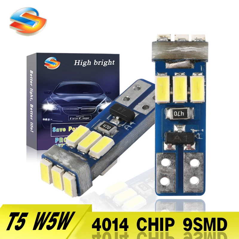 

2 шт. Canbus T5 светодиодный лампы 4014 чип 9SMD без ошибок водонепроницаемый светильник свет клиновидный Задний габаритный фонарь супер яркий белый DC 12V