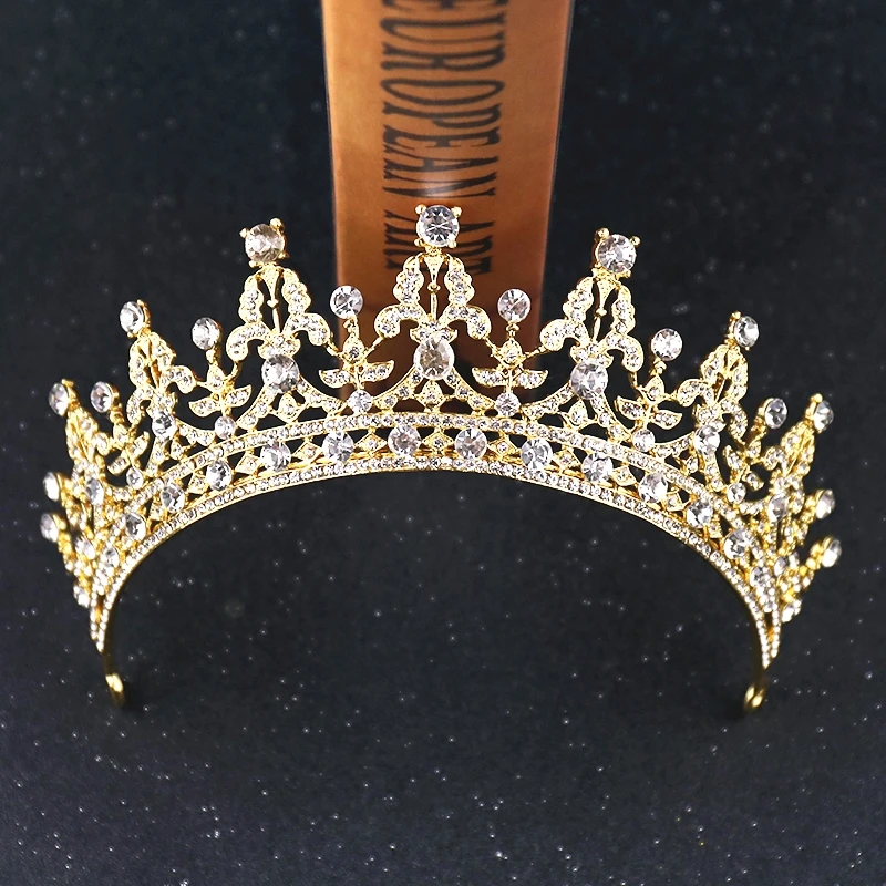 Gold AiliBride, модные, в стиле барокко, роскошные, хрустальные, AB, свадебная корона, тиары, светильник, Золотая диадема, тиара для женщин, свадебные аксессуары для волос - Окраска металла: Gold