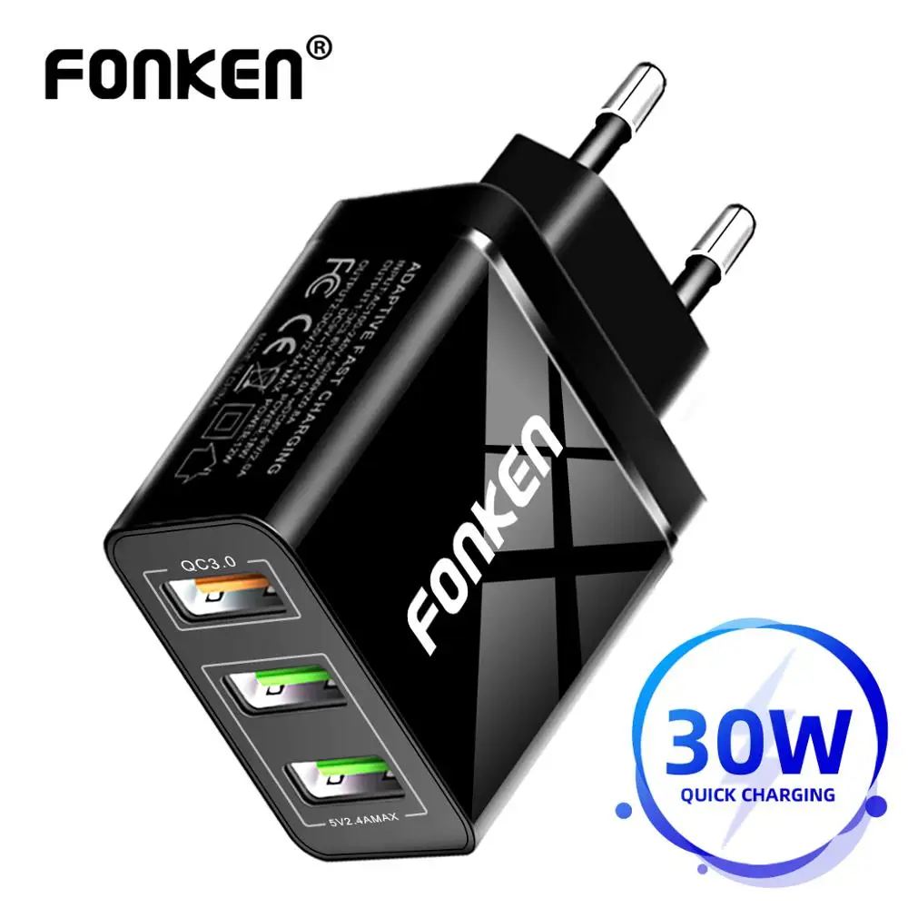 Зарядное устройство FONKEN сетевое с 3 USB портами и поддержкой быстрой