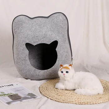 

Dog Cat Bed Cave Sleeping Bag Zipper Cat Shape Felt Cloth Cat House Bed For Cats Basket Bags Animals Beds Pet Supplies