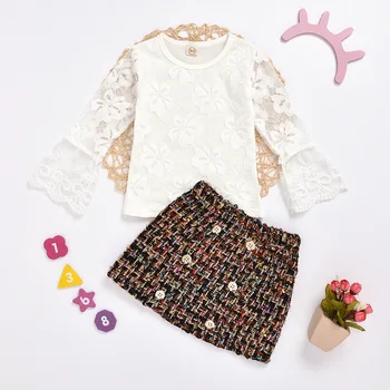 

Kids Baby clothes New Set Tops Blouse Shirts Long Sleeve Lace Skirt Straight Spring Summer 2pcs Clothes Girl 18M-6Y